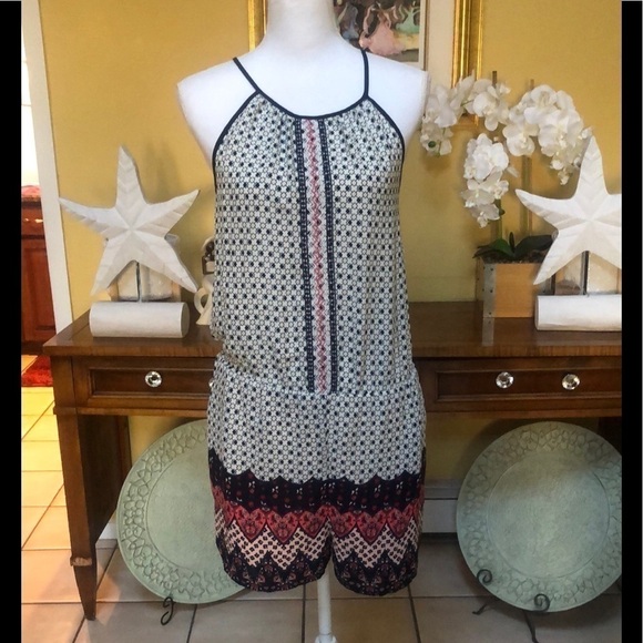 Aqua Women’s Blue and Red Sleeveless Halter Top Bohemian Romper Size Small - Picture 2 of 11